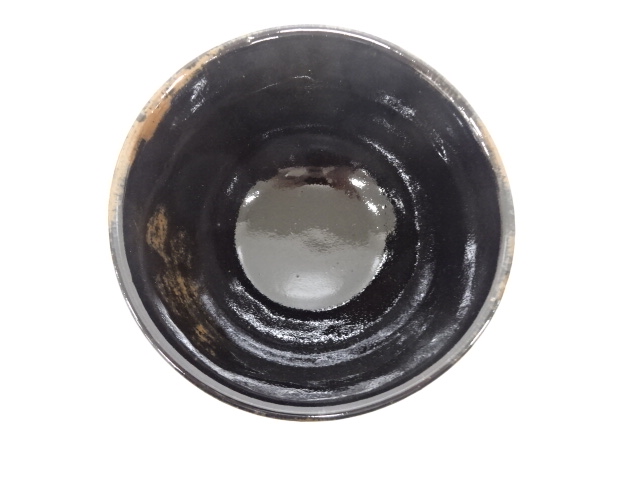  益子焼　濱田晋作造　黒釉　茶碗